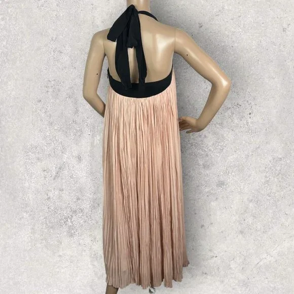 Aritzia Le Fou Couvin Dress Blush‎ Pink Black Silk Size XXS Halter Maxi Bohemian - Picture 4 of 12